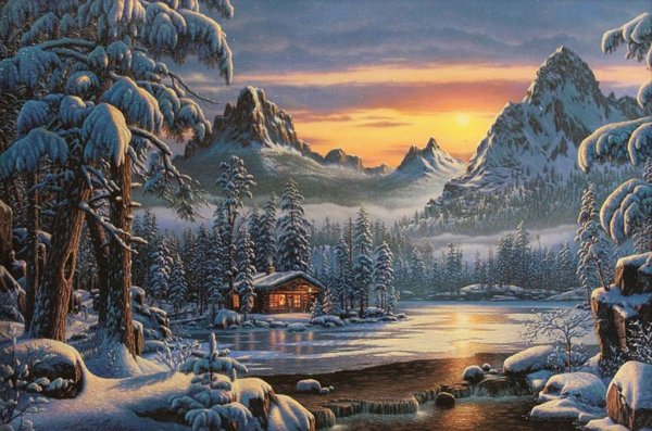 Зимний пейзаж с домиком