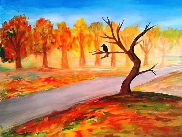 Осенний пейзаж акварелью легкий