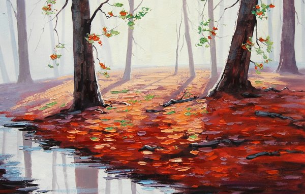 Осенний пейзаж цветными карандашами