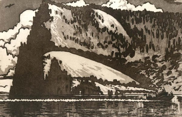 Линогравюра Северное сияние