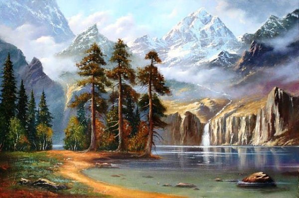 Горный лес водопад Виталия Потапова вышивка