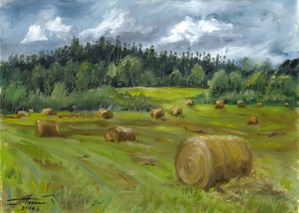 Деревня стога поя живопись