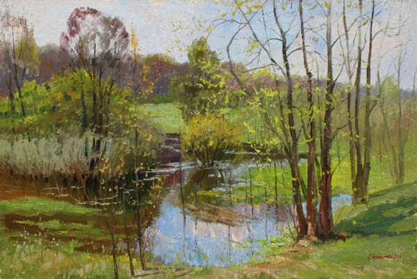 Деревья весной живопись