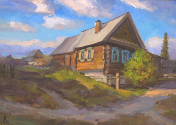 Деревенский пейзаж гуашью