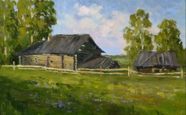 Сельский пейзаж акварелью легкий