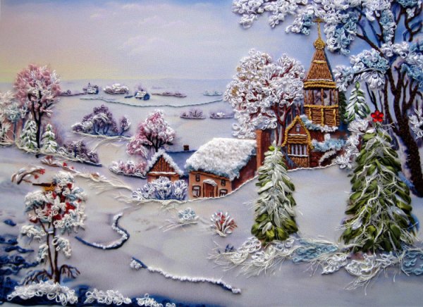 Пластилиновая живопись зима