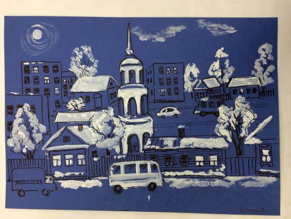 Рождественский пейзаж акварель