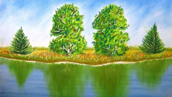 Пейзаж гуашью лето