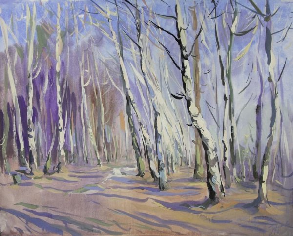 Весенний пейзаж гуашью