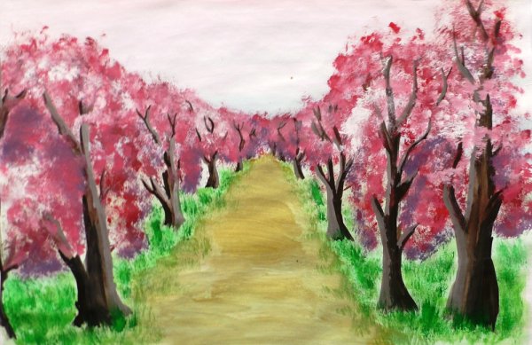 Весенний пейзаж акварелью