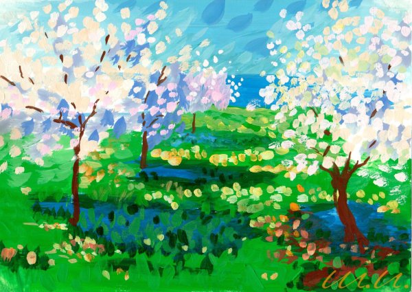 Весенний пейзаж гуашью легко