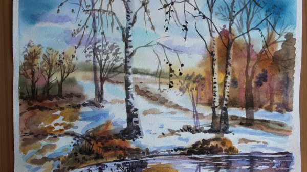 Весенний пейзаж гуашью