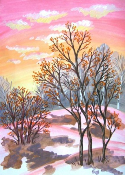 Весенний пейзаж рисунок акварелью для 3 класса