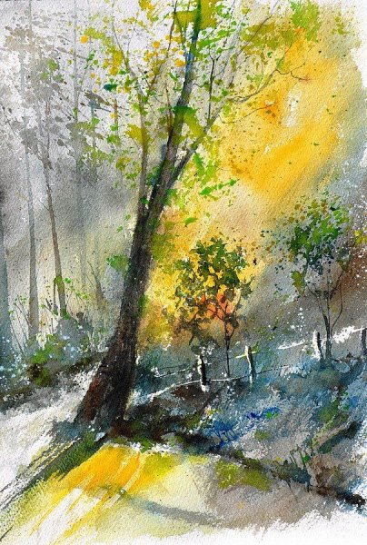 Пейзаж акварелью яркий