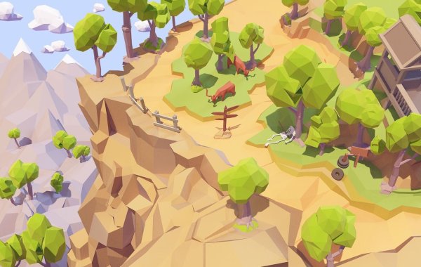 Лоу Поли ландшафт деревня