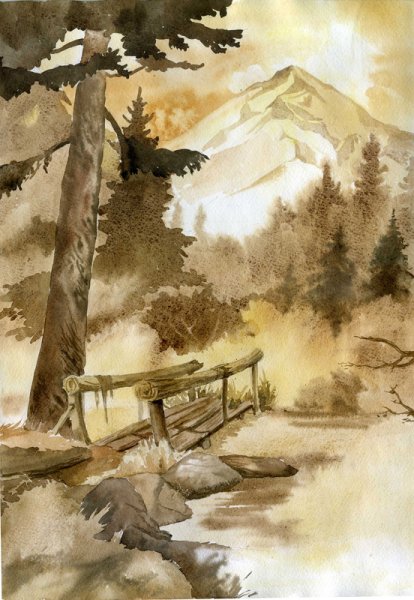 Гризайль акварелью пейзаж