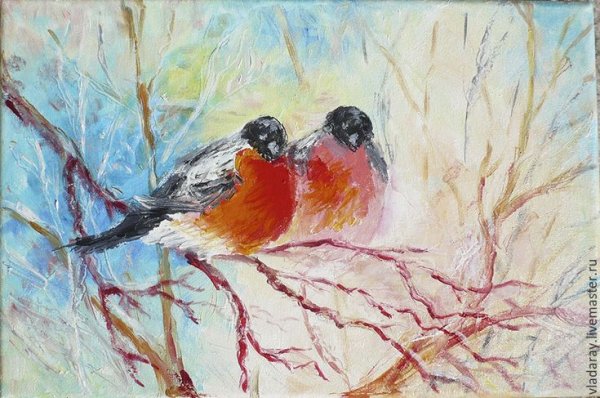 Зимний пейзаж со снегирями