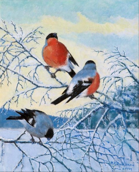 Зимний фон с птицами