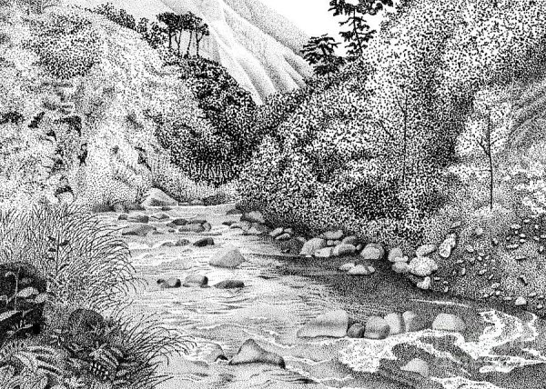 Пуантилизм пейзаж горы