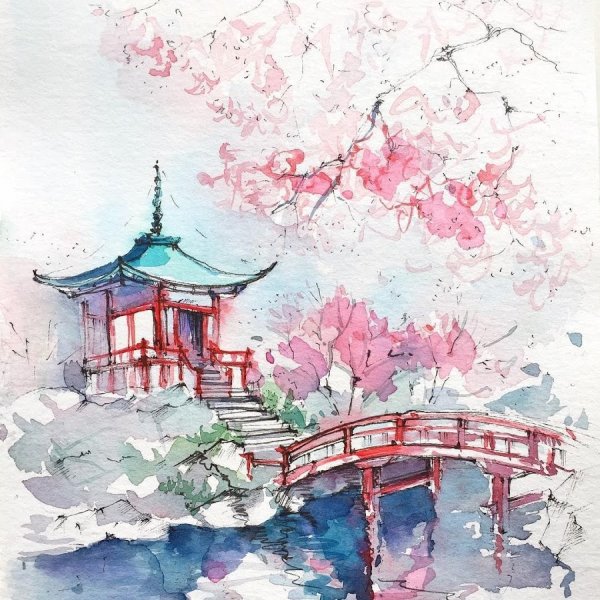 Япония акварель