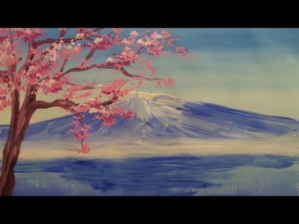 Пейзаж Япония гуашью