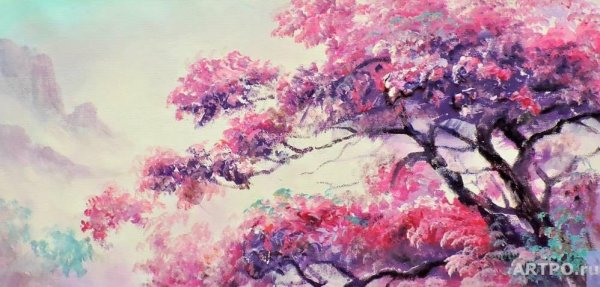 Японский пейзаж красками