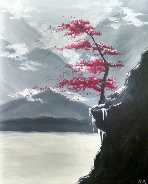 Японский пейзаж акварелью