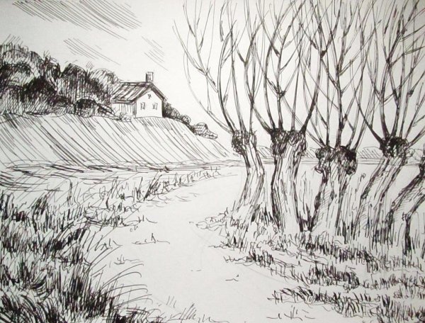 Пейзаж графическими материалами