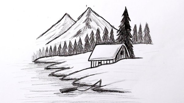 Пейзаж карандашом легкий