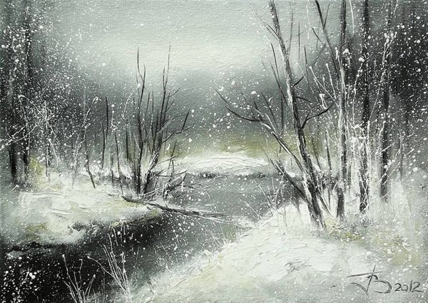 Снегопад живопись