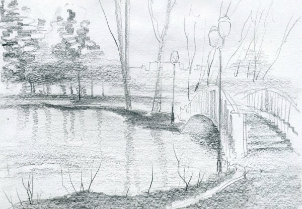 Пейзаж карандашом легкий