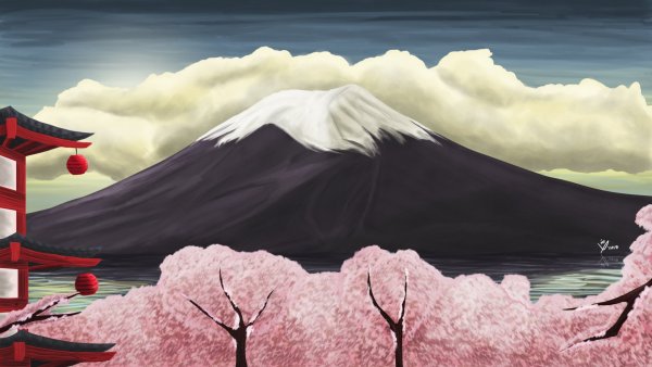 Картина черри блоссом гора