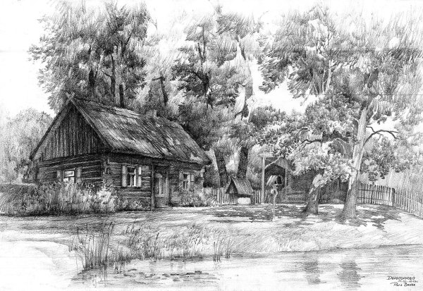 Зарисовки пейзажа карандашом