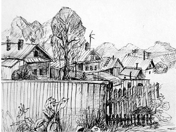 Русская деревня гравюра