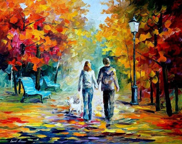 Пейзаж с человеком гуашью