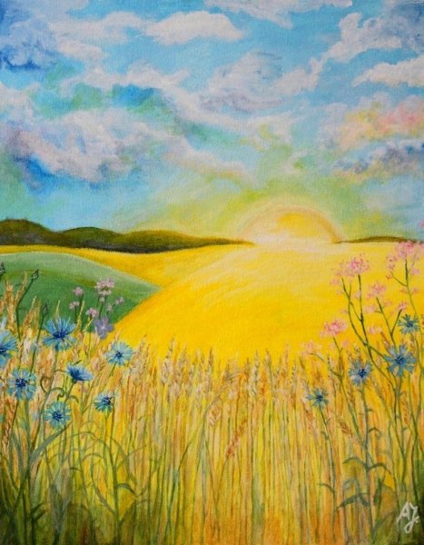 Пейзаж гуашью лето