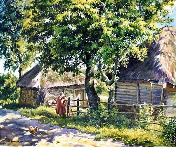 Пейзаж с деревянным домом