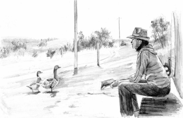 Зарисовки людей на скамейке