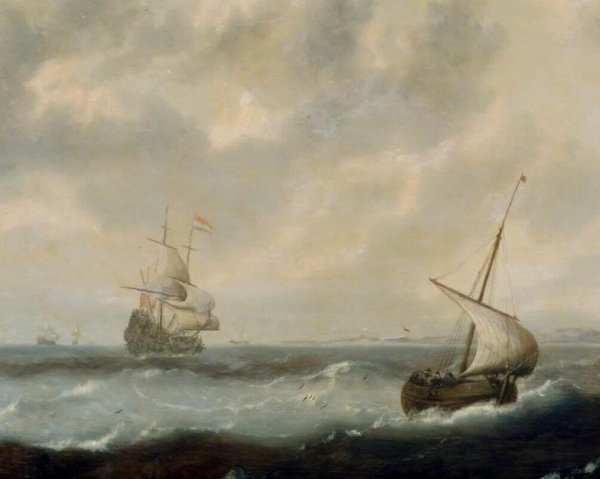 Ян Порселлис. Голландские корабли во время шторма.