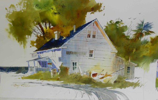 Пленер Этюд акварелью деревня