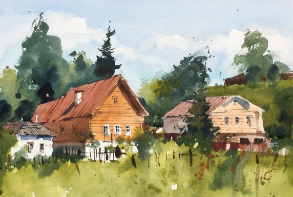 Дом акварелью пленэр