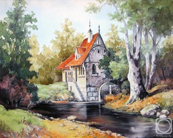 Домик у воды живопись