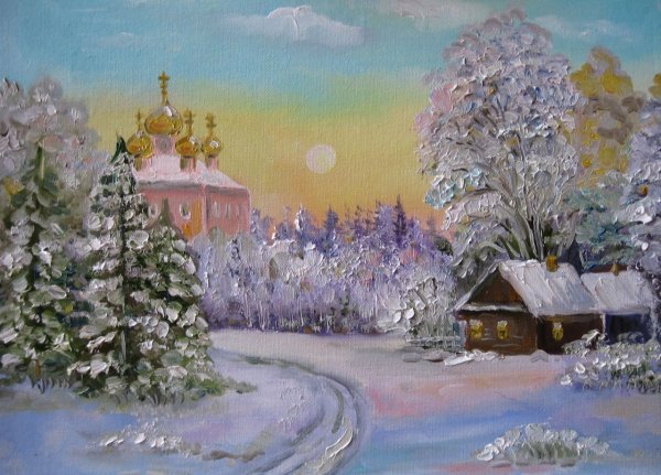 Рождественский пейзаж живопись