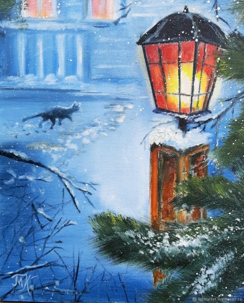 Новогодний пейзаж из гуаши