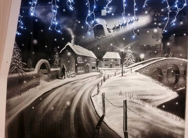 Новогодние пейзажи на стекле