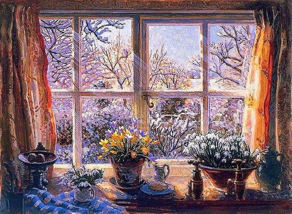 Зимний пейзаж белой гуашью