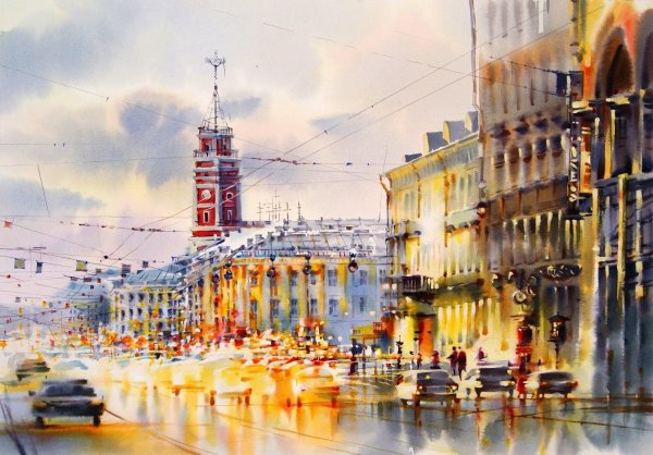 Городской пейзаж карандашом