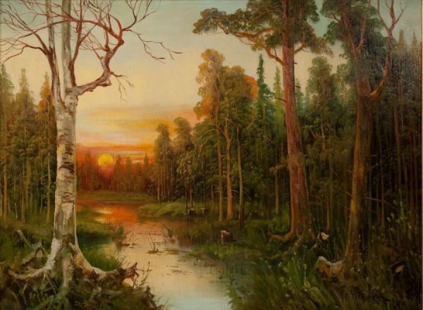 Картина Шишкина Лесной пейзаж с цаплями