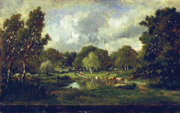 Теодор Руссо пейзаж с крестьянкой