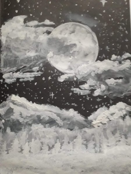 Пейзаж черно белый гуашью